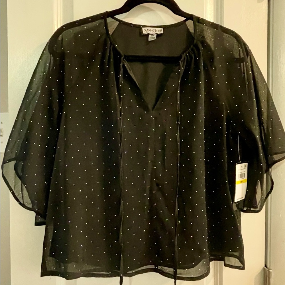 Black Sheer Polka Dot Blouse with Tie Front